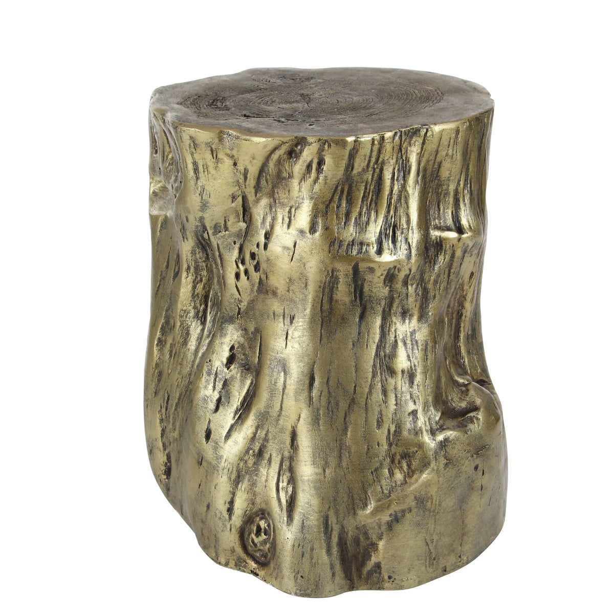 Grain with Carved Gold Table, x Finish 19"H Inspired Log Eclectic Wood Accent 18"W Chopped DecMode Gold Tree