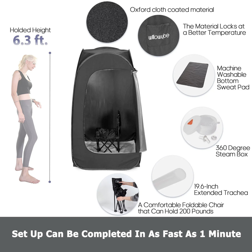 Portable | Foldable Home Tent, Spa Body (Black) Steamer, Personal with Sauna Steam Bluetooth Chair Control,