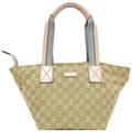 GG Beige Leather Handbag (Good) Women's Pink Blue Tote Bag Pastel Pre-Owned Canvas 131228