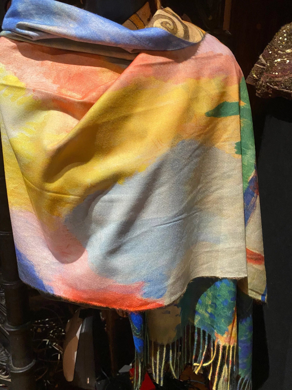 Wrap Orange Reversible Vintage Cashmere Scarf impressionist Pashmina