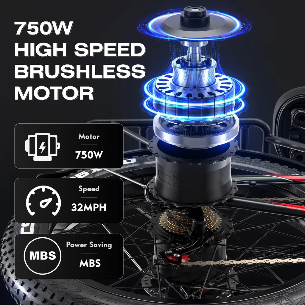 mountain fat bike, electric snow battery, absorbers, shock tire Adult brakes, beach electric double bike electric 7-speed 52V motor, bike double 750W 26*4 inch 19Ah