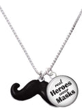 Masks Dome Large Black Real Wear Mustache Silvertone Enamel Jewelry Necklace Delight Heroes Charm