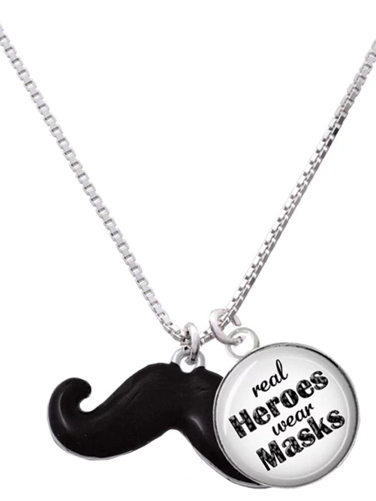 Masks Dome Large Black Real Wear Mustache Silvertone Enamel Jewelry Necklace Delight Heroes Charm