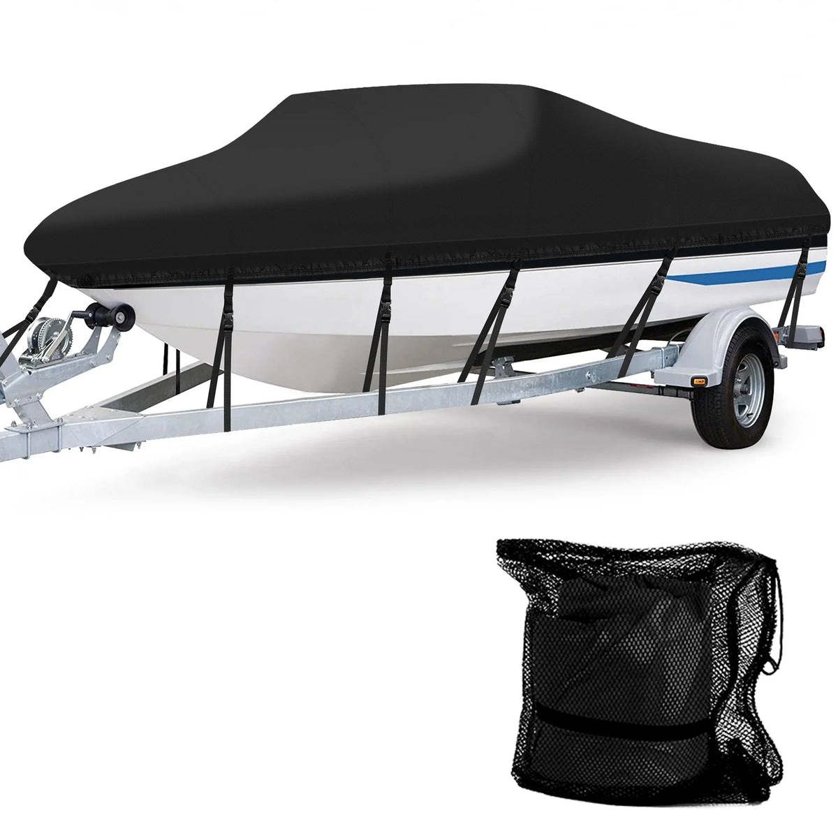Runabout for Bass Polyester 19 - TRI-Hull 600D Oxford Protection Boat Heavy Durable Fishing Cover, All AngLink V-Hull Duty and Boat ft - Waterproof Boat 17 climate Black Trailerable, Fit Cover |