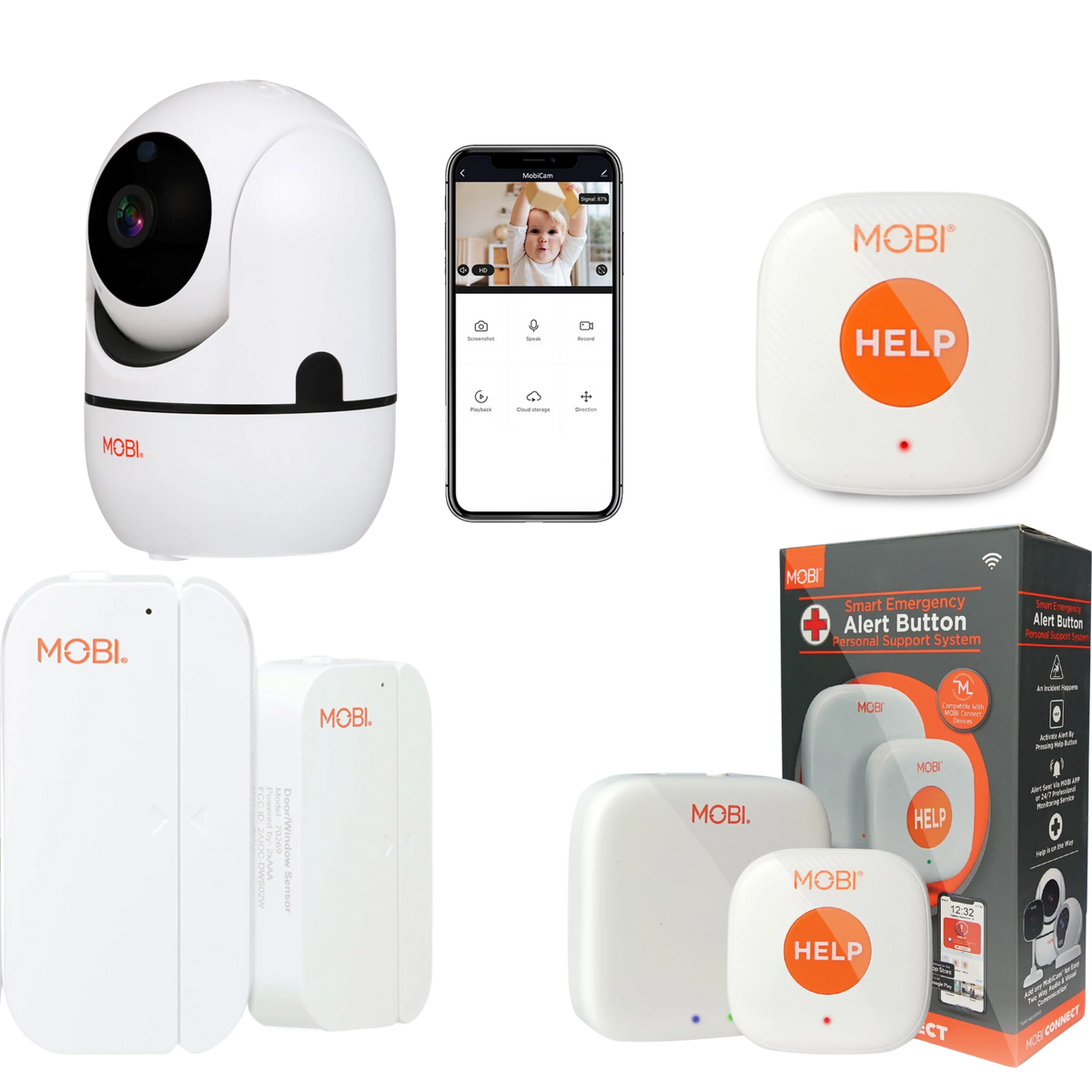 Door/Window Home Emergency With Wireless Smart and 2 iOS Connect Comes Sensor, 1 Camera Alert MOBI Life Buttons, Whole Hub, 2 Compatible Kit Premium HDX Android Safety With – SOS 1