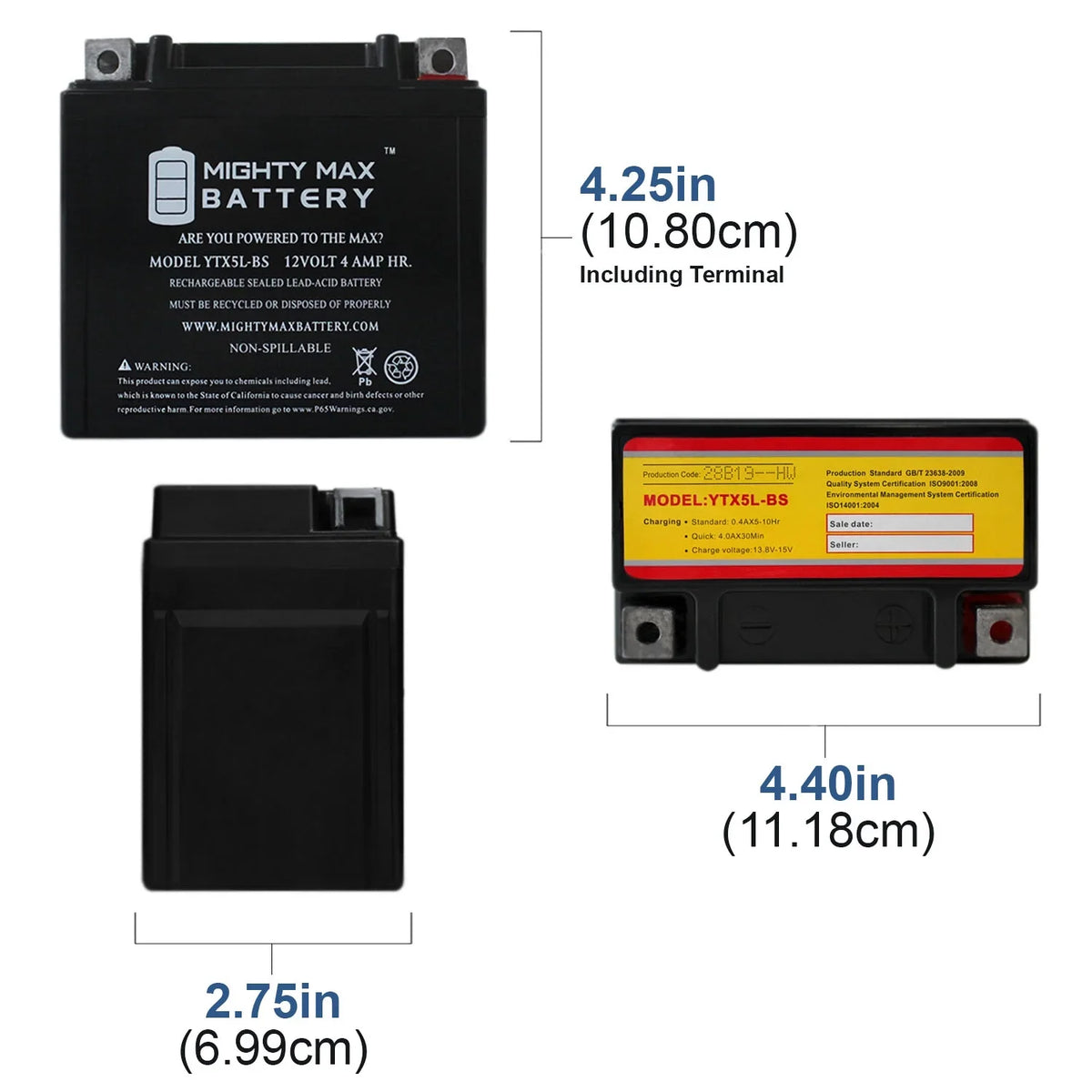YTX5L-BS for Battery Replacement Zuma AGM 125 2009 Yamaha