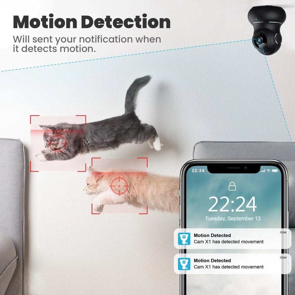 Litokam Indoor 360 Indoor for Security Motion Pet Home 2K Camera Detection, Camera, Cameras Pan/Tilt with Security