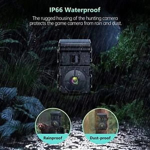 Solar IP66 Game Hunting Camera Rechargeable HD Vision Wildlife Trail 24MP Night