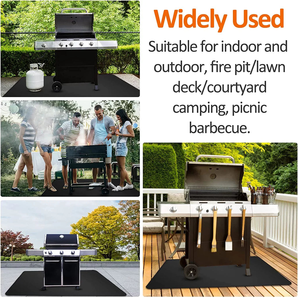 Mat BBQ Charcoal, for Grill for Mat Indoor exterior Mat Gas Fireproof 60*48inch AXOMRFC Black Flat Protector, Pit Deck for Smokers, Top, Grill, Grills, Grill Under Mat, Mat Fireplace Fire exterior