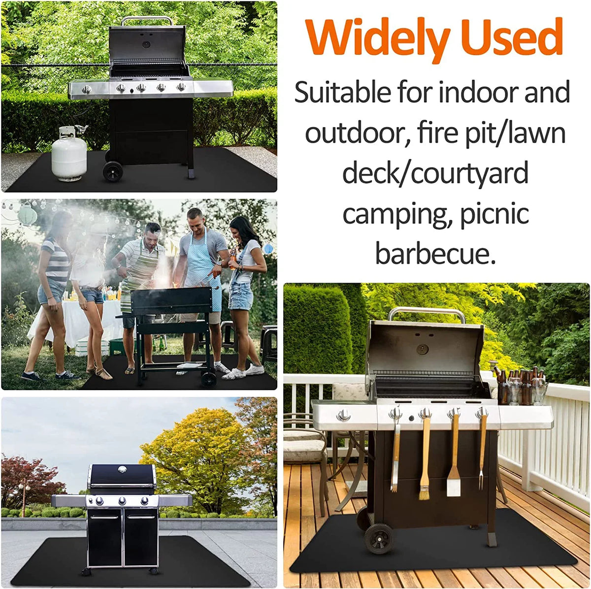 Mat BBQ Charcoal, for Grill for Mat Indoor exterior Mat Gas Fireproof 60*48inch AXOMRFC Black Flat Protector, Pit Deck for Smokers, Top, Grill, Grills, Grill Under Mat, Mat Fireplace Fire exterior