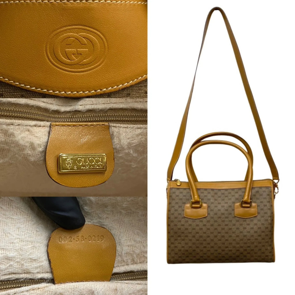(Good) GG Shoulder Bag Leather Genuine Handbag Pre-Owned Brown Old 2way Micro Vintage
