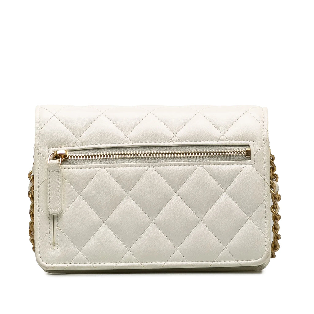 Leather (Good) Chain On Unisex Crossbody Pre-Owned Romance Authenticated Bag White Lambskin Wallet