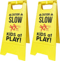 Caution! Signs, SciencePurchase Color, - KIDS at Standing Fold-Out Visibility - with Portable Sided, Handle PLAY! High Double Yellow Signs, SLOW Pack by Carrying 2