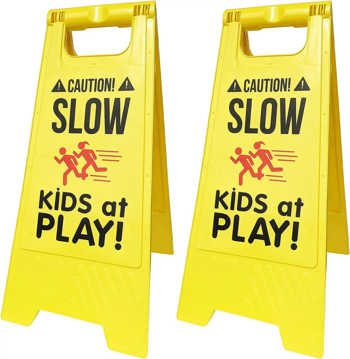 Caution! Signs, SciencePurchase Color, - KIDS at Standing Fold-Out Visibility - with Portable Sided, Handle PLAY! High Double Yellow Signs, SLOW Pack by Carrying 2