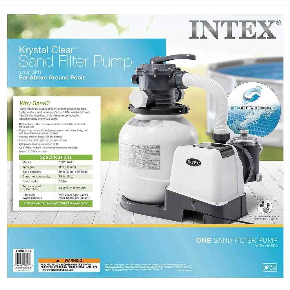 w/Krystal Saltwater System Sand Intex Clear Filter 2100 Pump GPH Pool