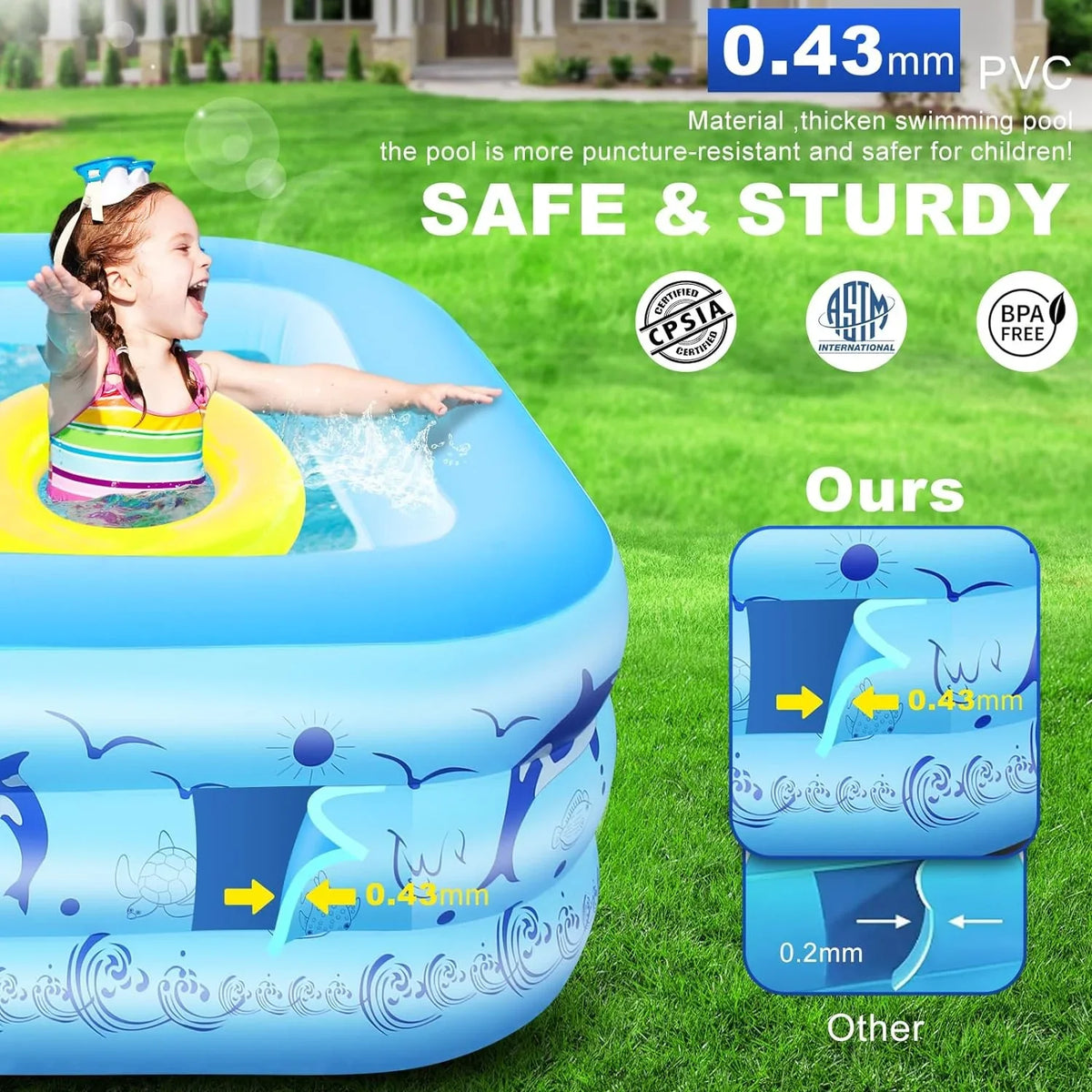 Swimming up Blow Large Kiddle Powered, for Pool, 105"x65"x25''Oversized for Pool Family Pool Backyard Pool with 2024 Upgraded Solar Lights, Kids,Adults, Pool Inflatable Thickened Inflatable