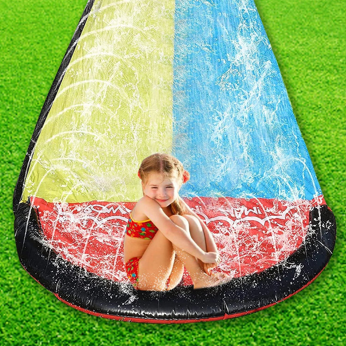Narcisur Crash Dual Slide Lanes Two for 15.5ft Racing Backyard and liquid Pad Sprinklers, with Inflatable
