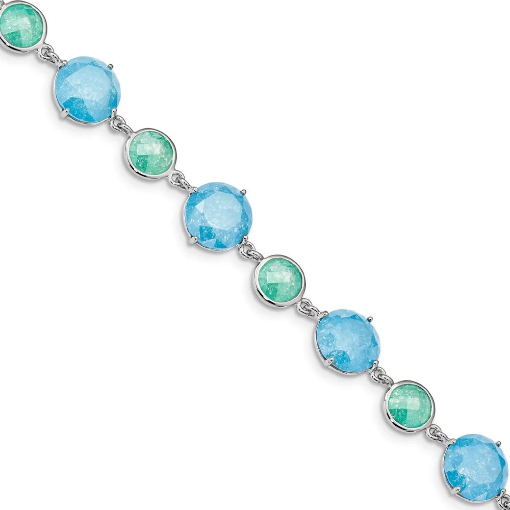 Green/Blue Q-QX970CZ Ice Sterling Rhod-pltd Silver w/1in 7.25 in ext CZ Bracelet
