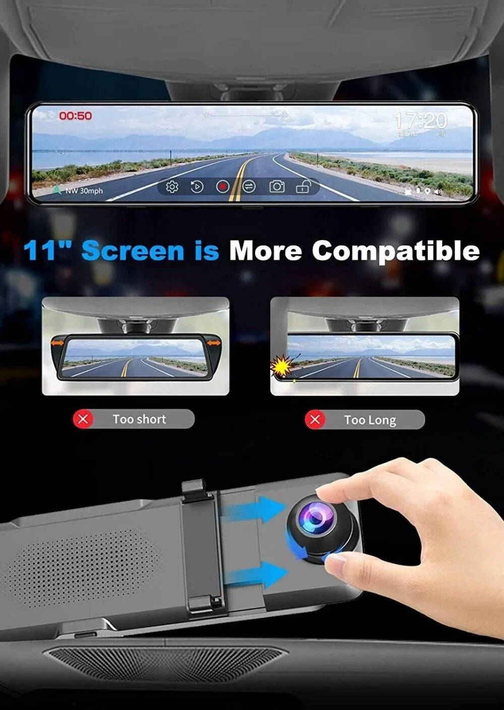 VVCAR Car DVR Rear Video 11" Cam IPS UHD Recorder Camera Dash Front Dual Rearview Mirror 4K