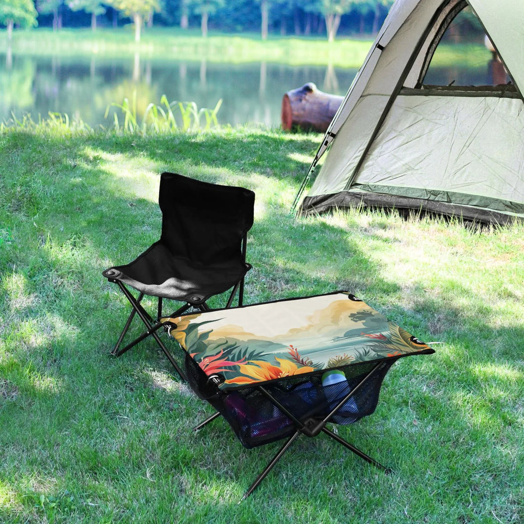 exterior Travel Fishing with Camping BBQ Table Table Portable Storage Table Leaves Landscape Beach Bag Folding Compact Picnic Palm for