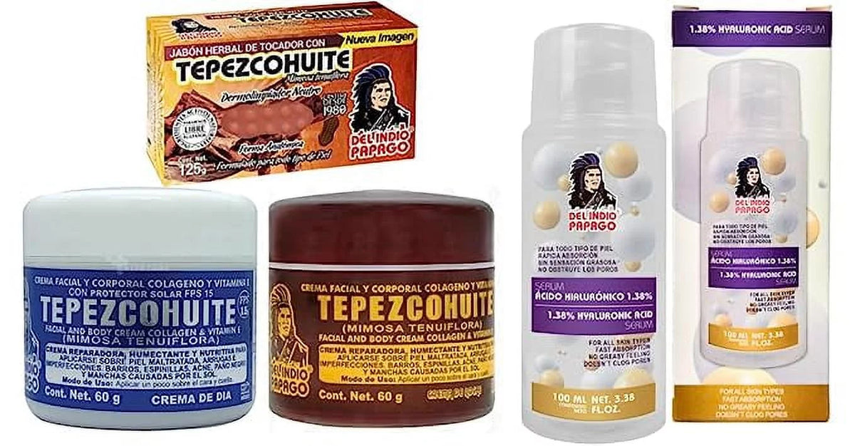 Acid each) + (3.38 Serum & Soap Papago Del Hyaluronic (2oz Oz) Day Fl + creams Indio Tepezcohuite (125g) Tepezcohuite Night