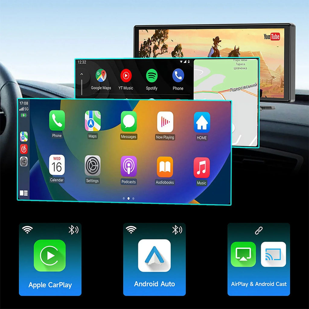 Stereo Camera Car and Front 9.3" Head CarPlay Unit Cam ＆Android Screen Wireless with Receivers Car GPS CL860 Rear Navigation Spedal CarPlay 4K Portable Stereo Dash Auto Bluetooth Rear- 1080p