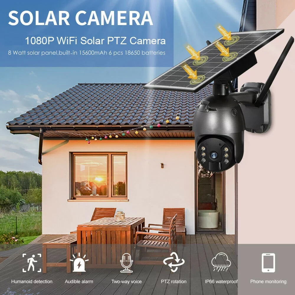 DFITO Motion Wireless HD AI PTZ 2-Way Audio, Waterproof, exterior Surveillance Camera, Detection CCTV Human 1080P IP66 Security Detection, WIFI PIR Camera Solar Camera Security