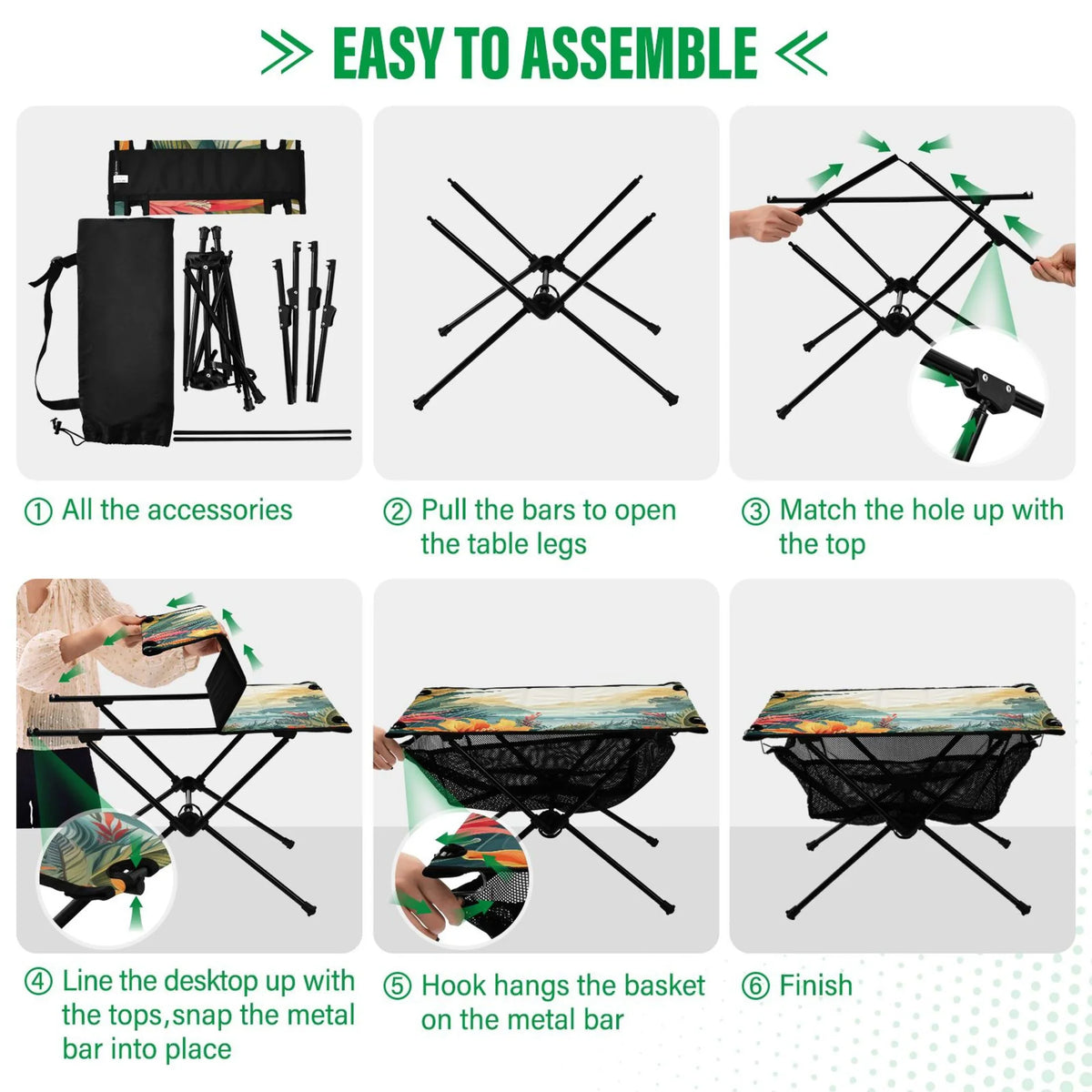 exterior Travel Fishing with Camping BBQ Table Table Portable Storage Table Leaves Landscape Beach Bag Folding Compact Picnic Palm for