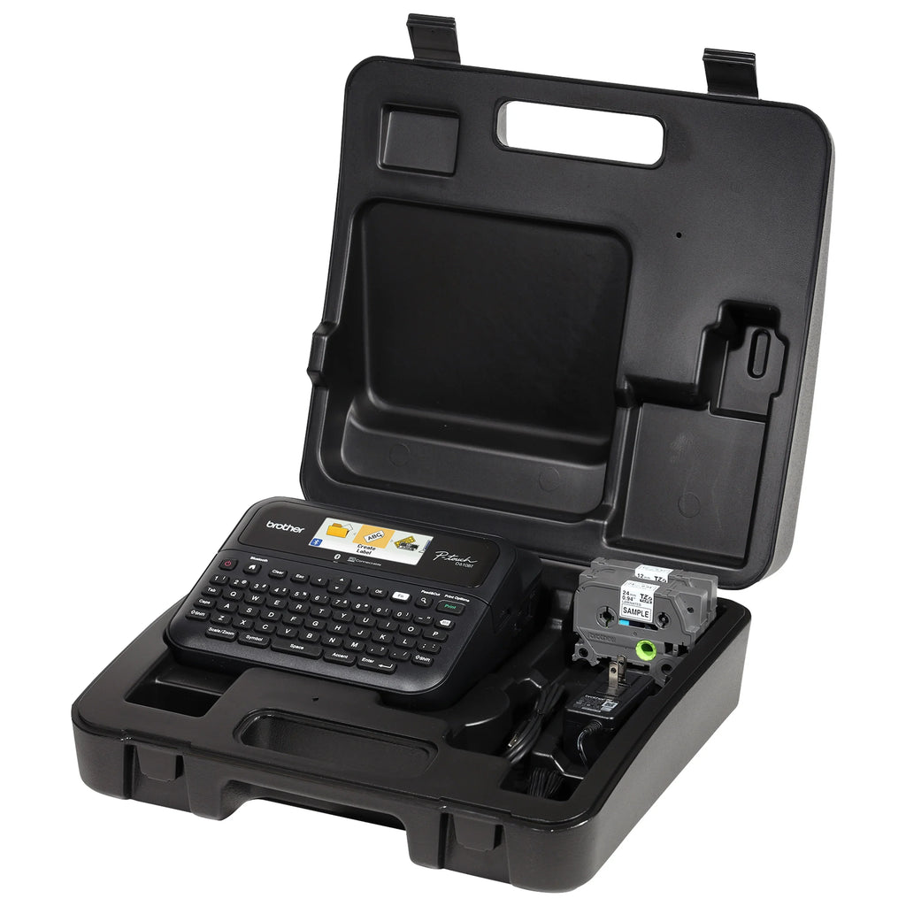 Label Connected includes case Sample Black with Professional Brother Business Print Label and 4m PT-D610BTVP on P-touch Bluetooth® Clear (12mm). ~1/2” Tape Maker Connectivity, carry
