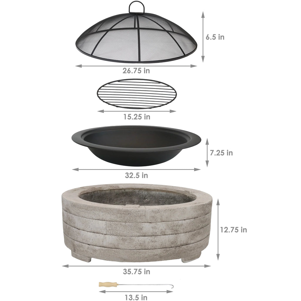 Faux - Spark Ring Sunnydaze Screen Stone 35" Fire with Pit Diameter