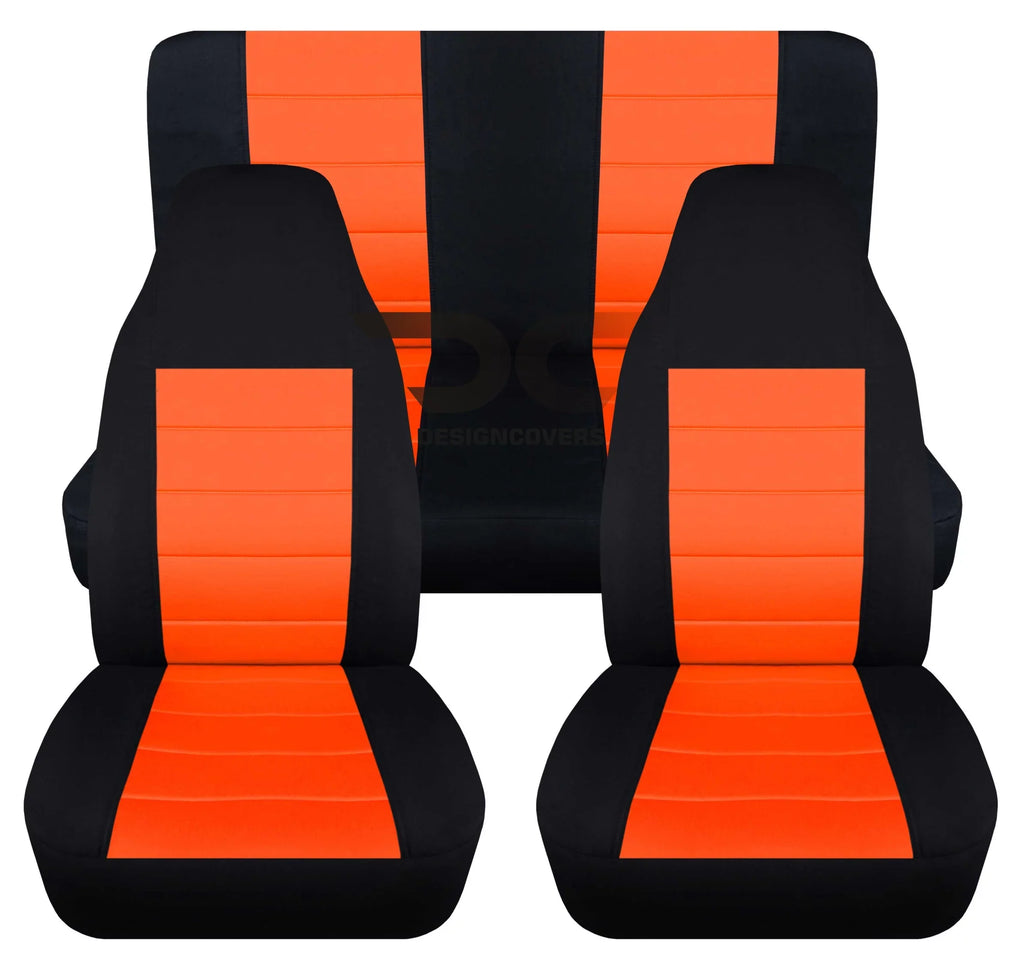 Front&Rear 2door LJ wrangler 2003-2006 Compatible Seat - Full T237-Designcovers Jeep with Covers:Black Set and Orange