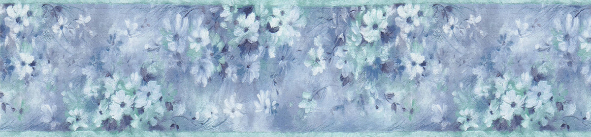 Flowers 15 Deco's Wallpaper Stick Dundee White Self Blue Wall Abstract 7 Border ft - Teal in, Border x Design, Retro Adhesive and Peel