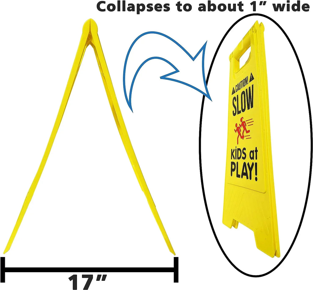 Caution! Signs, SciencePurchase Color, - KIDS at Standing Fold-Out Visibility - with Portable Sided, Handle PLAY! High Double Yellow Signs, SLOW Pack by Carrying 2