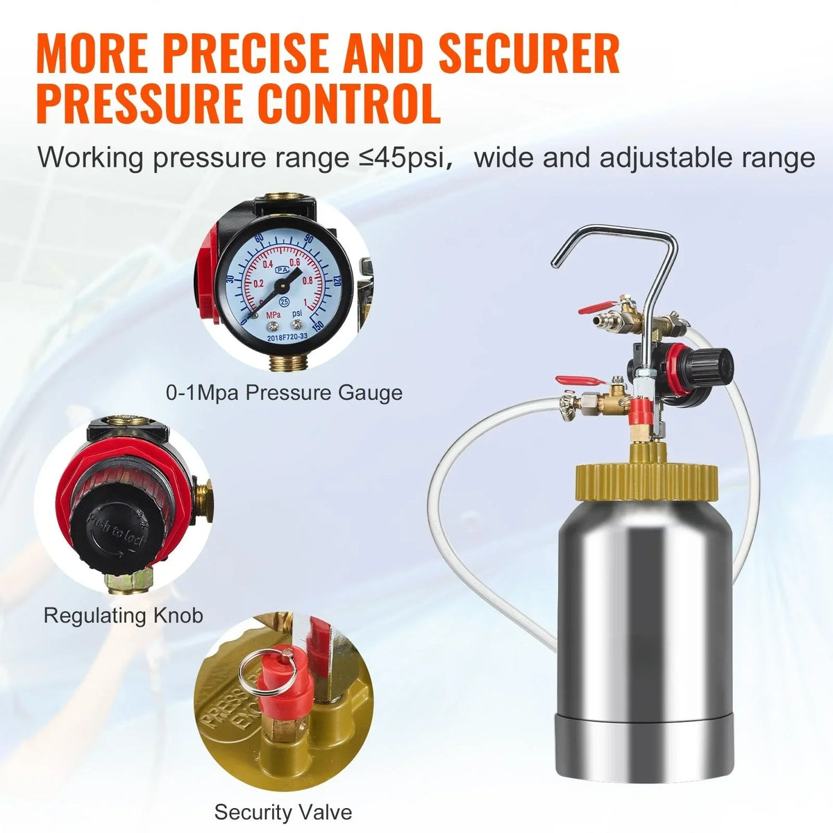Painting, BENTISM Spray Max Pressure Tank, Decoration Air 1.8mm 3m 2L/0.5gal Paint Paint for Automotive Paint Gun Home Hoses Architecture Construction Pot, Pressure Pot Nozzle Spray Lightweight 45PSI