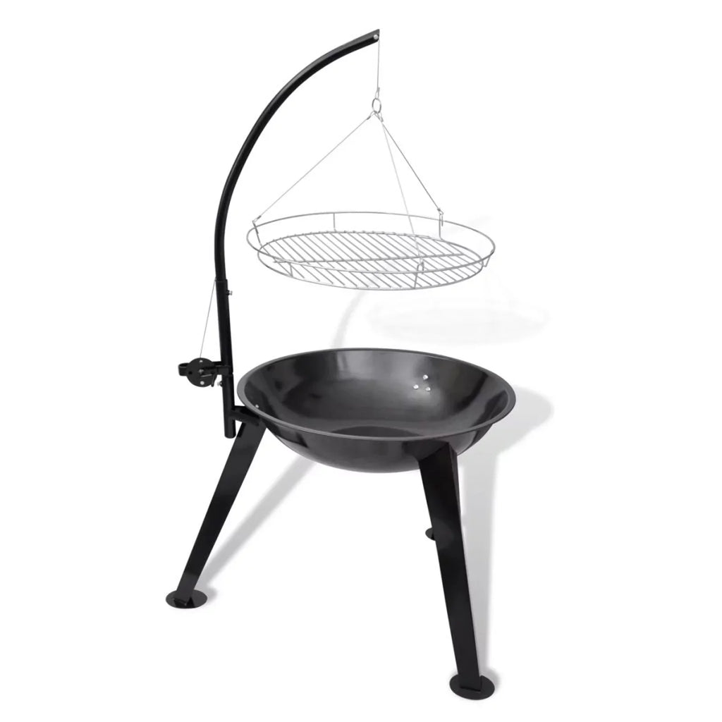 Barbecue H) Patio with Camping Plate (Diameter BBQ Steel Round Stand Party, Anself x Garden, x Inches Grill 28.3 for Picnic, Grilling, Hanging Stand Hiking, 48.4 Smoking, Charcoal Cooking,