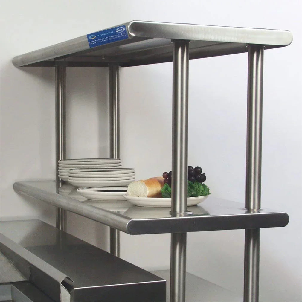 Table Tier Kitchen With Combo Overshelf & Two Prep 48" | 18" | Shelves 12" Work Metal x Shelving Stainless Wide Double Table Steel
