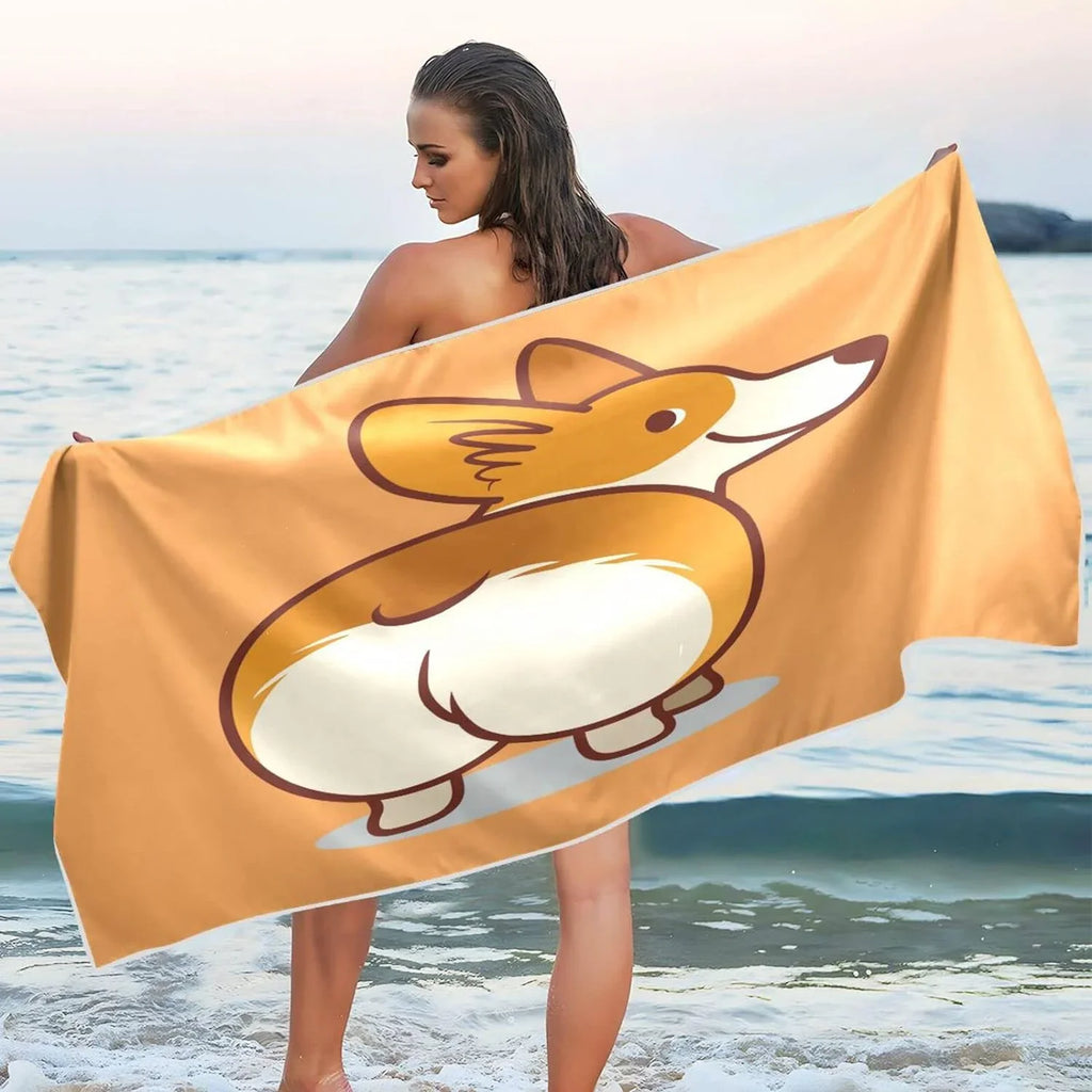 Dry Bestwell Travel Quick Compact Camping Beach Towel Super - Cute Towels Lightweight Corgi for Towel Oversized Holiday（353） Absorbent Swimming Orange -