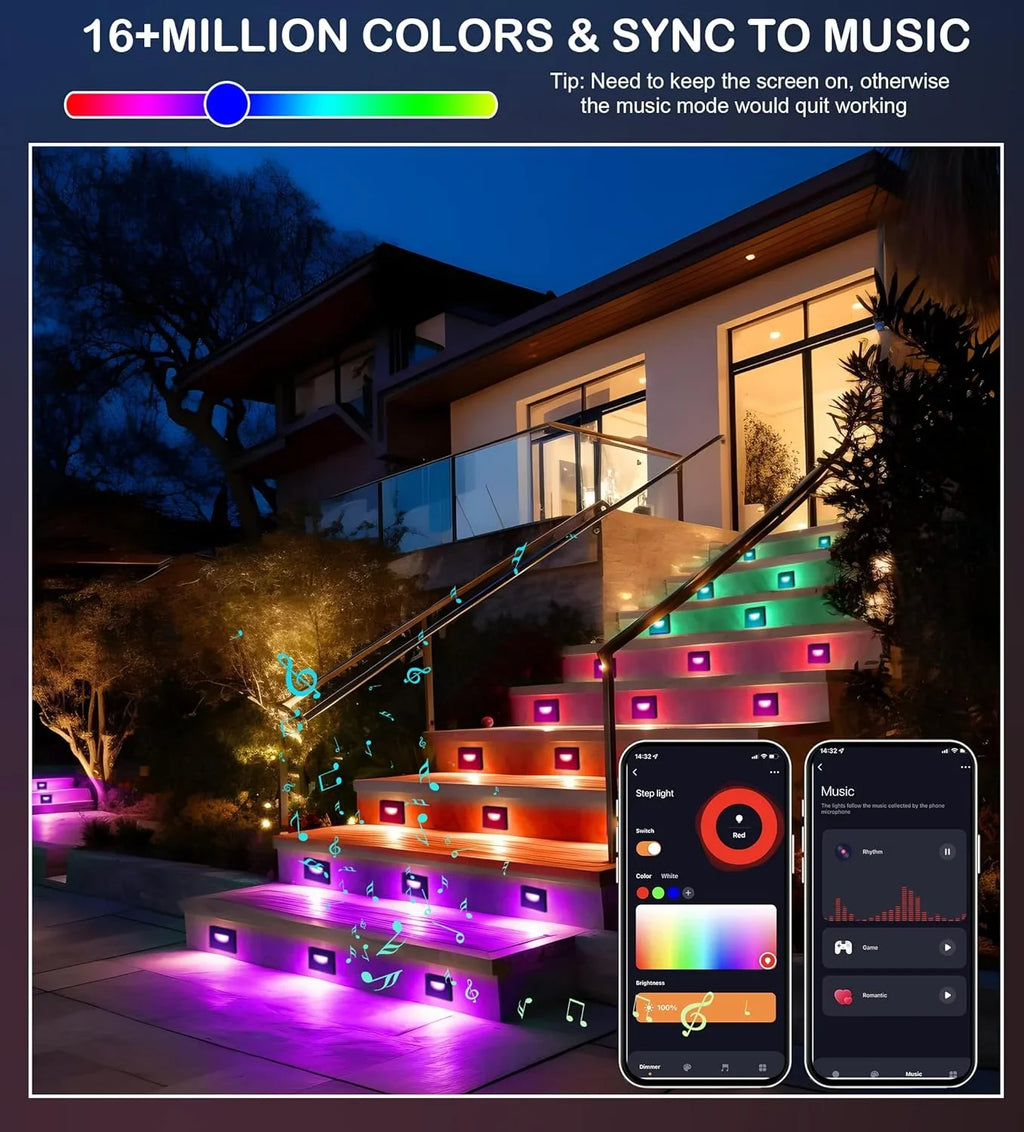 with Smart Indoor Stair exterior Step Color Google 2700K-6500K,Hub Included,Compatible 120V RGBCW and Lights,3W LED 6 Changing Home Lights, Assistant, Pack