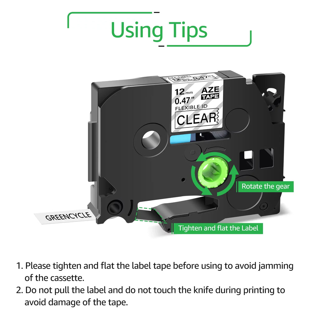 TZe-131 on Clear for 12mm Tape 8m ID TZ-FX131 TZe-FX131 TZ-131 P-touch Flexible Wire GREENCYCLE TZ Compatible Brother 100PK Label Black x Cable TZe