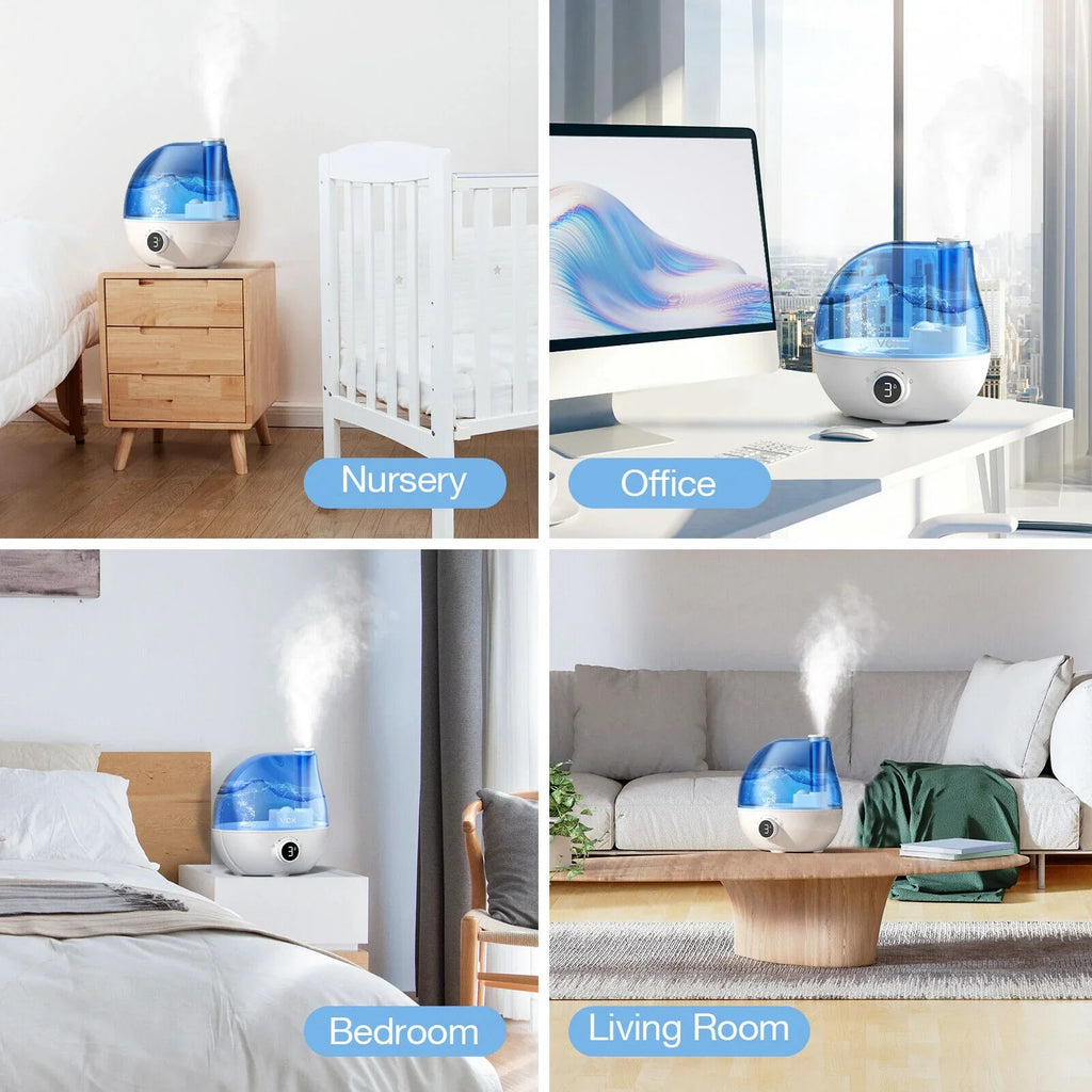 for Rotation 24 Indoor Run 360° Bedroom, Mist Auto VCK Large 2.3L 3 Time, Air Shut-Off, Room Home Ultrasonic Hours for Humidifiers Use Nozzle Baby Humidifier, Nursery, Cool Levels, Mist Quiet Plants,