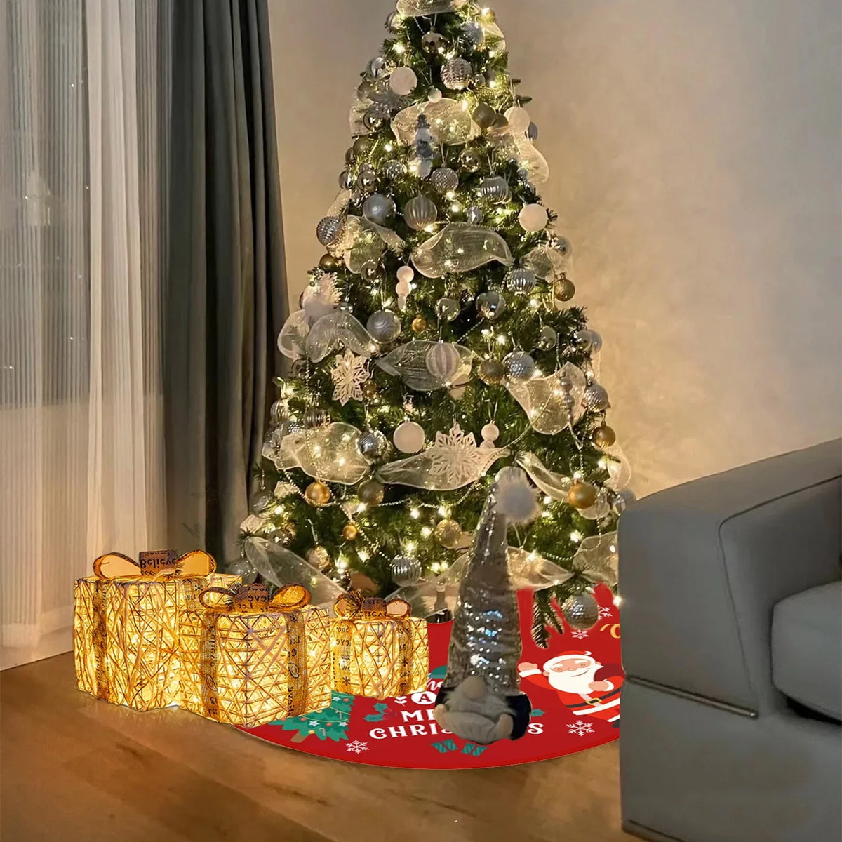 with Soft Holiday Tree Plush and Party Snow exterior Christmas Pattern Indoor Inches 36 Decorations Tree for Skirt Mat Red Tree Skirt Gold Ornaments Christmas