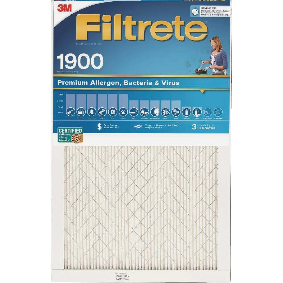 Premium In. 1 Bacteria Furnace 20 x Filtrete & MPR 1900 Allergen, In. In. Virus 1 Filter PK, x 25