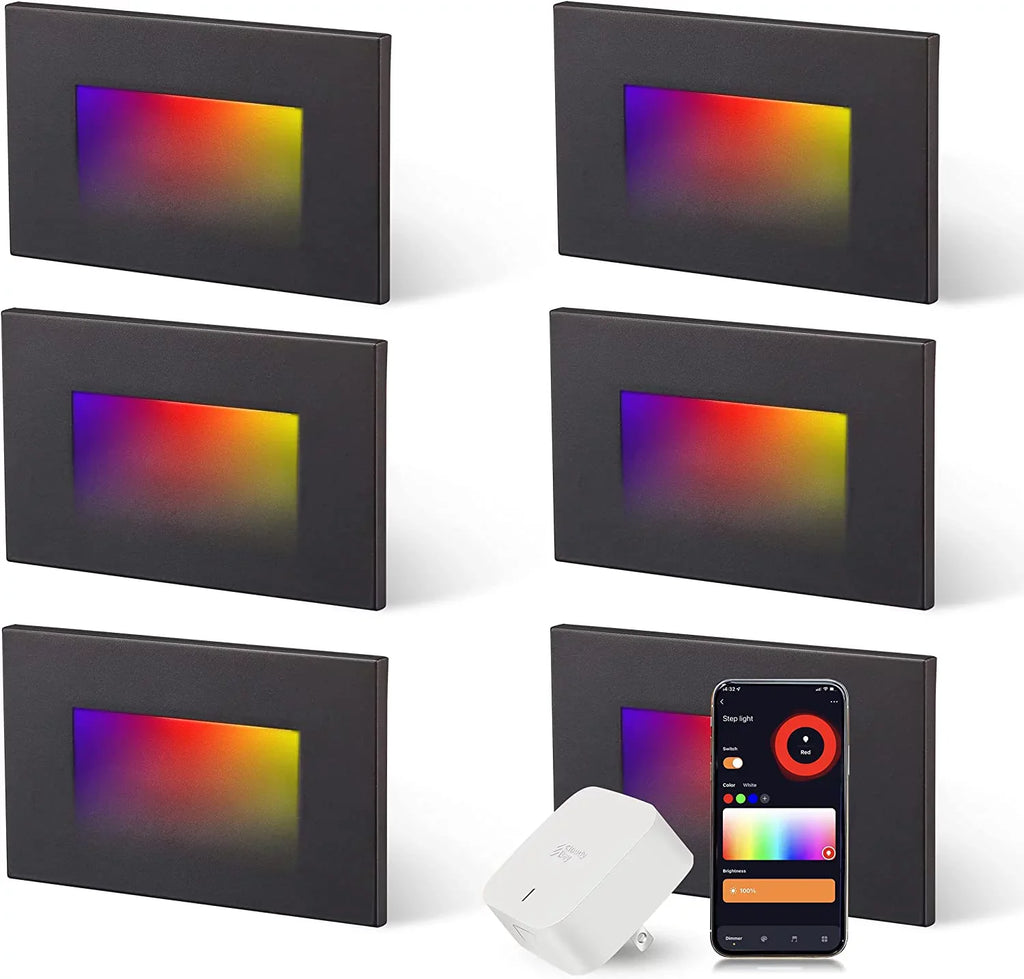 with Smart Indoor Stair exterior Step Color Google 2700K-6500K,Hub Included,Compatible 120V RGBCW and Lights,3W LED 6 Changing Home Lights, Assistant, Pack