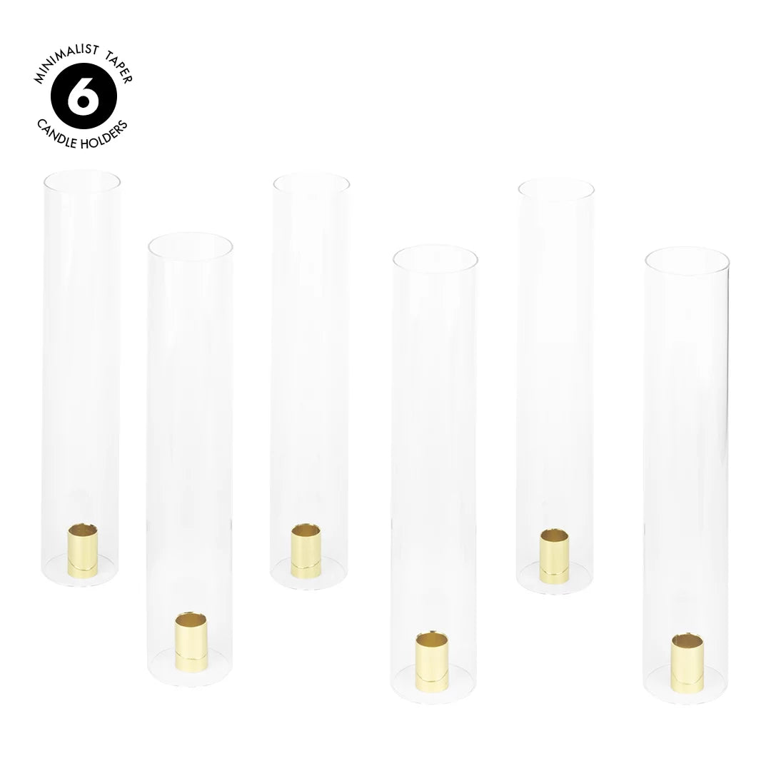 Set Holders Glass Tall, Weddings of 6 Taper Centerpieces, with Minimalist for Candle Wholesale 14" Hurricane Koyal