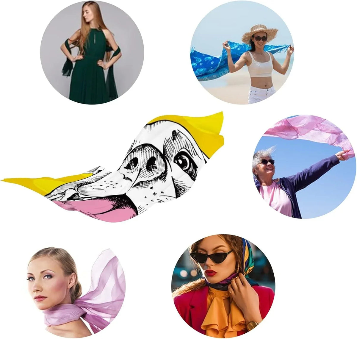 Hyjoy Silk Women Long Scarf Shawl Lightweight Neck Dog Cheerful Scarves Girls Wrap for