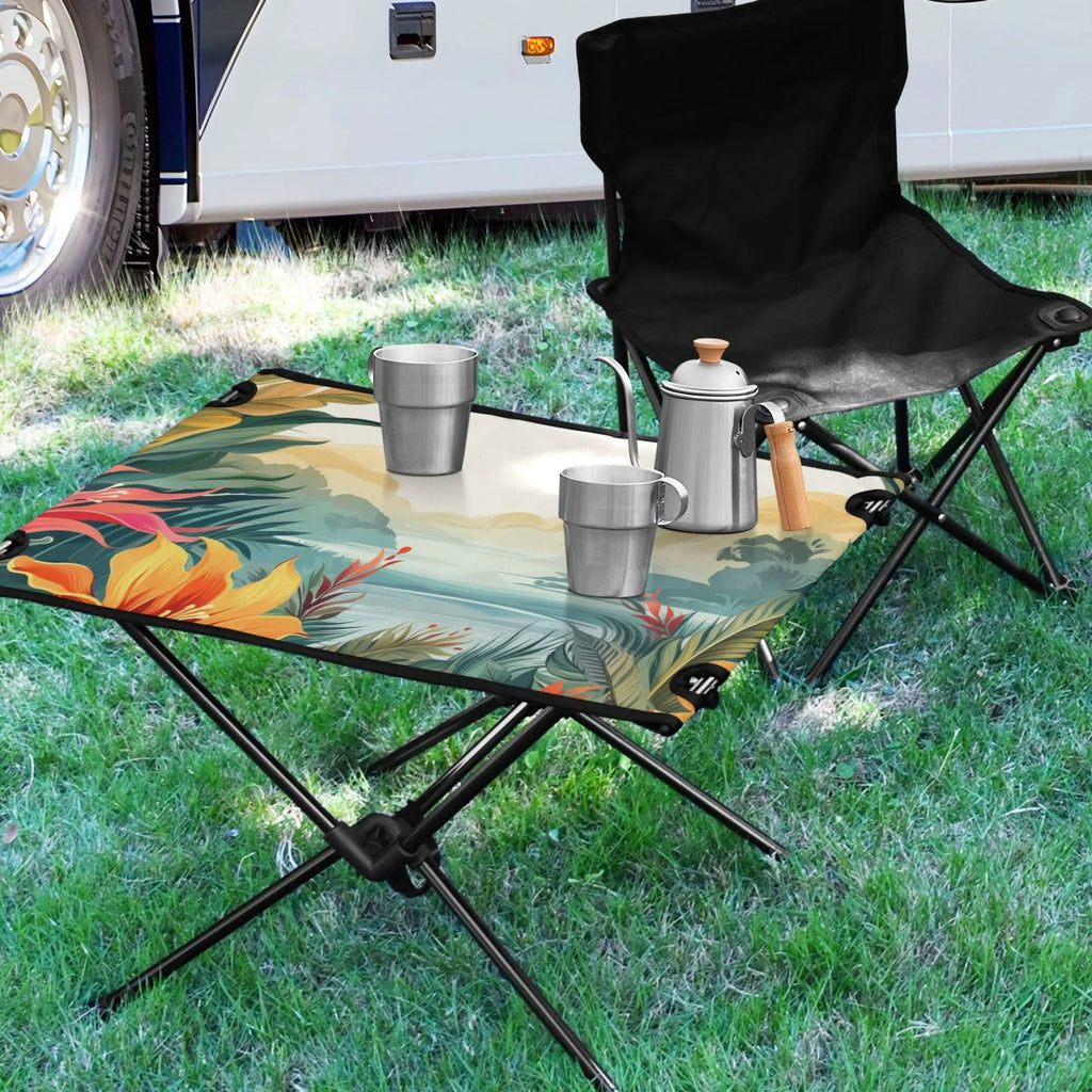 exterior Travel Fishing with Camping BBQ Table Table Portable Storage Table Leaves Landscape Beach Bag Folding Compact Picnic Palm for