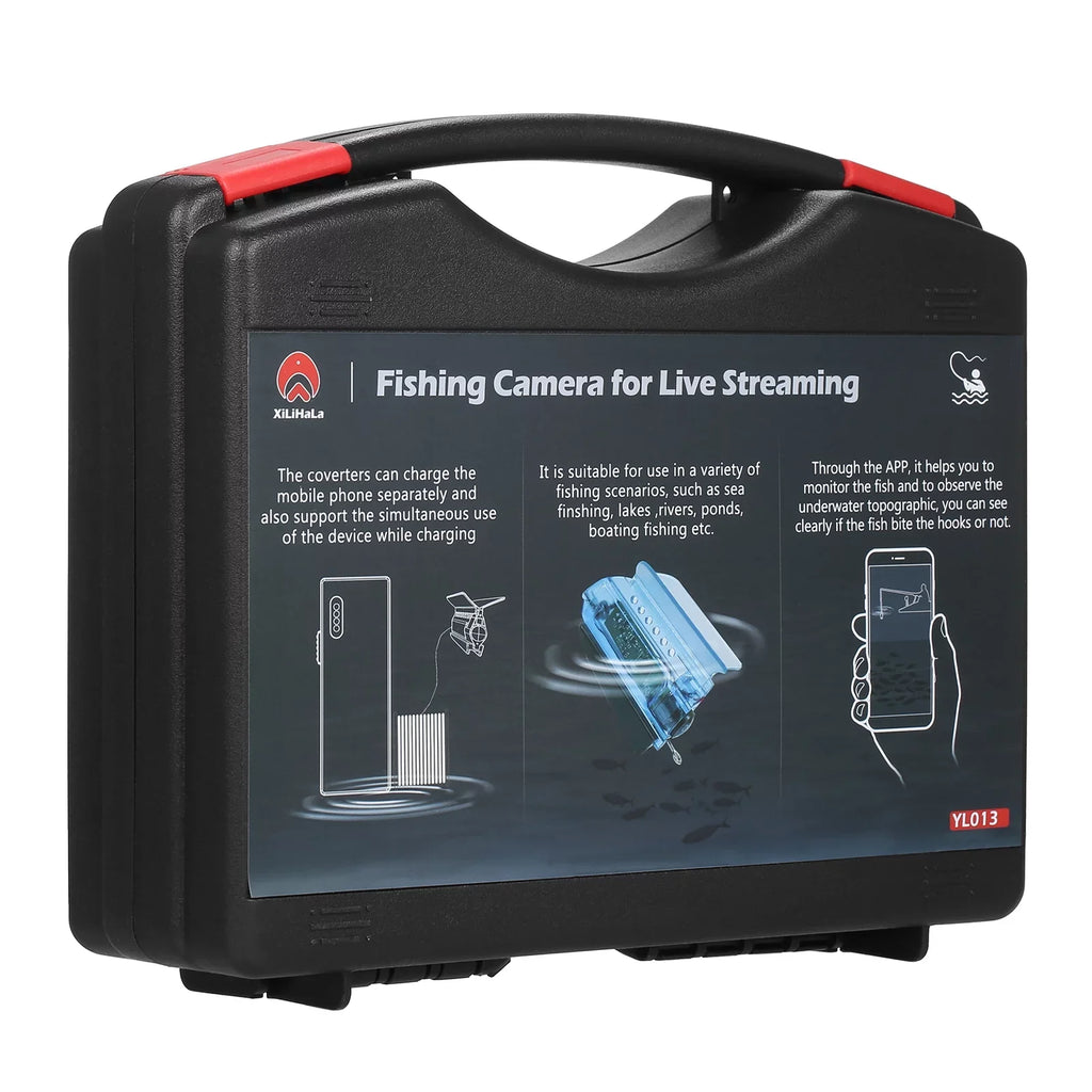 Fishing Camera Holder Finder Mobile Ice APP Cable with Case Lake Fishing Sea 50M Boat Underwater Fish Video with Camera Control Live Kayak for Phone Bait Cage Fishing Carry MIXFEER 1080P