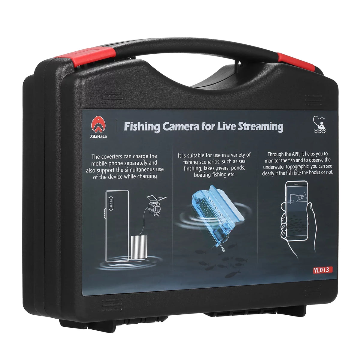 Fishing Camera Holder Finder Mobile Ice APP Cable with Case Lake Fishing Sea 50M Boat Underwater Fish Video with Camera Control Live Kayak for Phone Bait Cage Fishing Carry MIXFEER 1080P