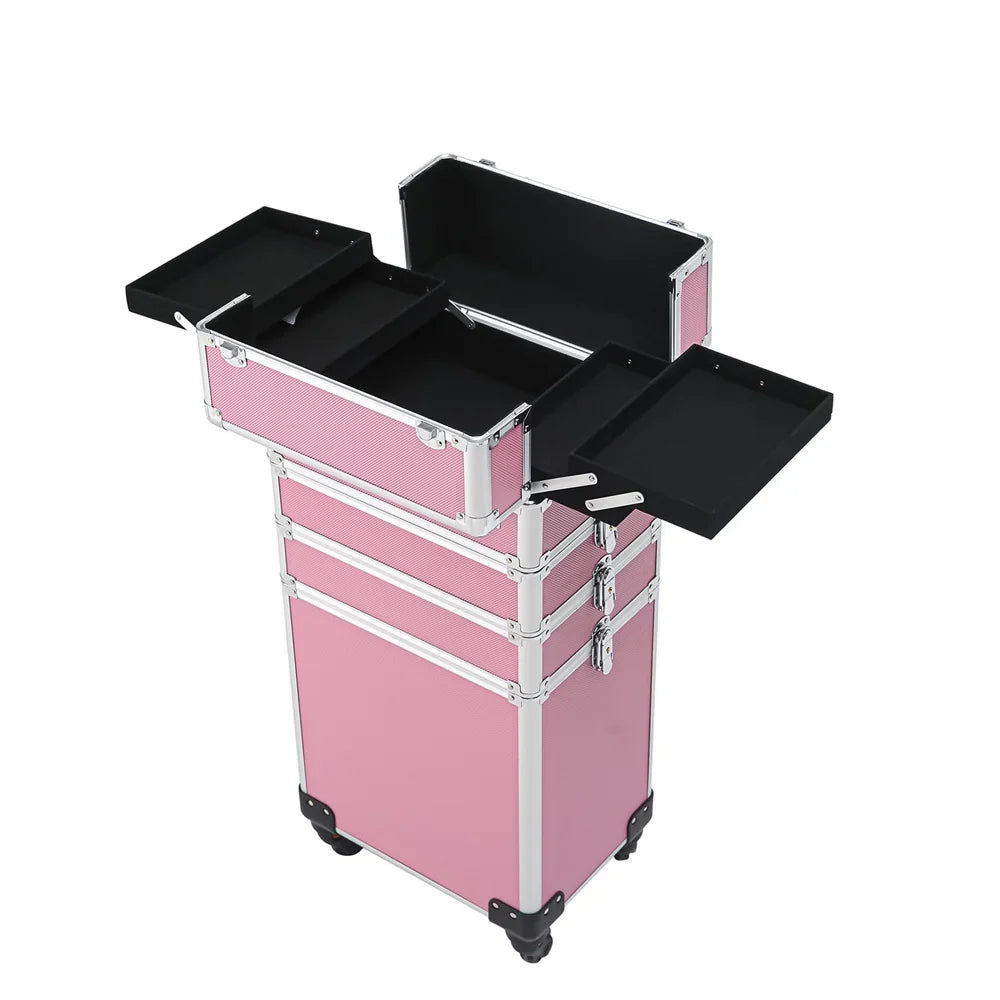 Makeup Case Trolley Case,Pink Case Zeng Drawers Makeup with Train Rolling