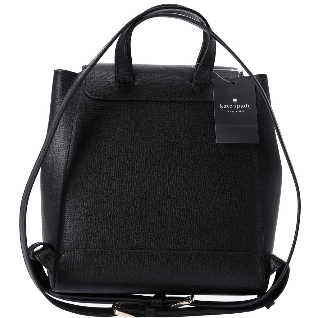 Kristi Spade Leather Flap Black Kate Medium Refined Grain Drawstring Backpack